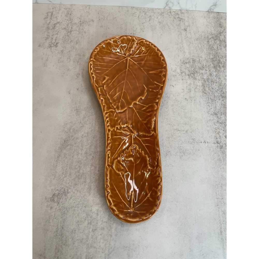 Olfaire Embossed Leaf Gold Spoon Rest from Portugal 9"